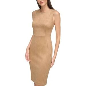 Calvin Klein Brown Faux Suede Sleeveless‎ Sheath Dress 4